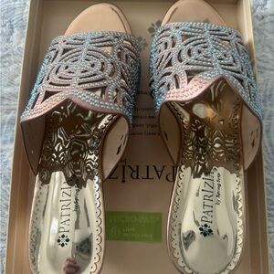 Women's Beaded Slide Sandals - Blue and Tan New & never worn